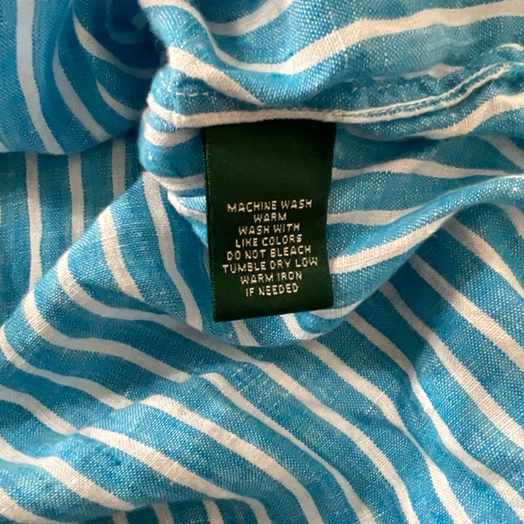 Lauren Ralph Lauren Blue Label Linen Button Front Shirt Stripe Women Size Large - Picture 7 of 10